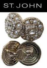 St John Knits Soft Gold Tone Faux Pearl Crystal Linked Double Sided Buttons picture