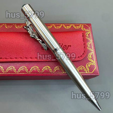 CARTIER Large Silver Tone Ballpoint Pen Panther Clip Luxury Rare Gift picture