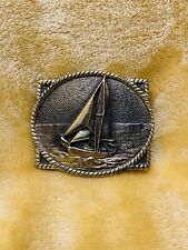 Vintage 1978 Solid Brass Belt Buckle By BTS USA Sailboat Made In USA NAUTICAL picture