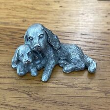 Vintage 1981 Spoontiques Pewter Mama Dog And Puppy Figurine 2” Long 1” Tall picture