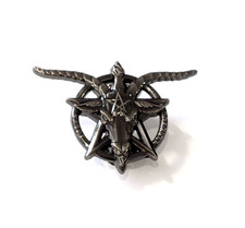 Hail Satan Satanic Pentagram Baphomet Goat's Head 666 Devil Premium Enamel Pin picture