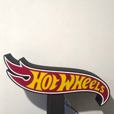 Hot Wheels Logo Lighted Sign, Plastic, Black Base Red Yellow picture
