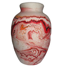 Nemadji Vase Urn Pottery Red Marbled Pattern with Orange/Black  7