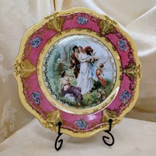 Vintage O&EG Royal Austria Plate Lovers Cherub Portrait Pink Gold Hand Painted picture