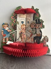 Antique 1920s German Pop Up Valentine Honeycomb Wedding Bride Groom picture