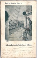Vintage 1907 HAMBURG-AMERICA LINE Postcard S.S. GRAF WALDERSEE / Deck Scene picture