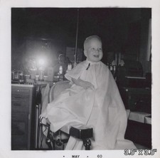 1960 Boy Child's First Haircut Barber Cape Home Flash Mirror VINTAGE PHOTO picture