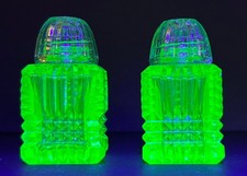 Vintage Czechoslovakia Miniature Uranium Cut Glass Salt & Pepper Shakers picture