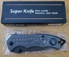 NFL RAIDERS Heavy Duty steel Spring Assisted Pocket Knife Gray NEW  picture