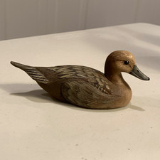 Hand Painted Carved Wood Duck Figurine Decoy Style Signed by Artist picture
