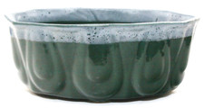 USA Pottery Planter Green Drip MCM Bowl Ceramic Embossed 3.25