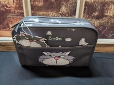 Primark X Disney Lucifer Cat Charcoal Gray Cosmetic Travel Bag NEW Large Size picture