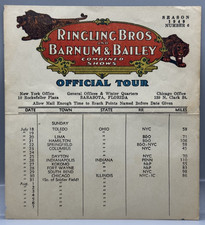 Vintage Ringling Brothers 1949 Card Official Tour Flyer Combined Shows Barnum Ba picture