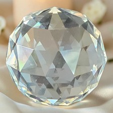 Vtg Swarovski Crystal Geometric Faceted Spherical Paperweight Figurine 1.75