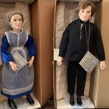 Danbury Mint Amish Bride & Bridegroom Porcelain Doll Set Judy Belle 1992 w/ Box picture