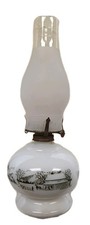 Antq Victorian Milk Glass Oil Lamp~Currier & Ives~Winter #0119 Farm~14.5”tall picture