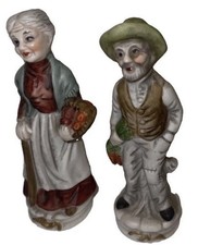 fun Old Man & Woman Farmers Hand Painted Porcelain Figurines Vintage picture