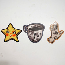 3 Pc Vintage Sticker Pack Creepy Cute Star Crying Coffee Cup Occult Hand Decals picture