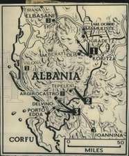 1940 Press Photo World War II map Albania - military moves, labels & description picture