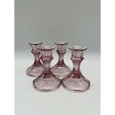 Vintage Pink Thistle Lavender Glass Candlestick Holders picture