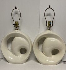 1960’s De Ja Vu Mid Century Modern Modernist Ceramic Ivory Swirls Lamps  picture