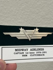 Vintage Midway Airlines Captain Wings Pin 1st Issue 1976-1991 Dual Star picture