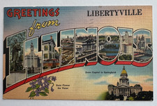 1946 IL Postcard Greetings From Libertyville Illinois large letters vintage picture