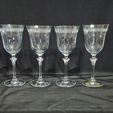 ONEIDA CLEAR GLASS STEMMED WINE GLASSES SET OF 4 ETCHED BAND 14 OZ picture