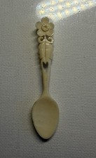 Vintage Bovine Bone Hand Carved Small Spoon One Complete One Broken picture