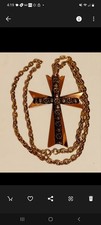 Vintage Handcrafted Ornate Cross Pendant Copper with Rosette Pattern 22