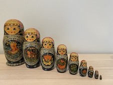 Russian Nesting Doll 10”, Set Of 9, Signed, 1992. Depicts Russian Fairy Tales. picture