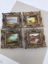 Fabric Padded Vintage Plastic Framed Country Scene Wall Hanging Made Hong Kong picture