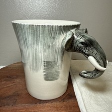 Pier 1 Imports Elephant Handle Mug Hand Painted Stoneware Safari Wildlife Cup picture