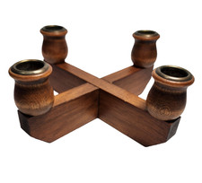 Vintage Wooden Candle Holder Interlocking Candelabra Stand MCM Holds 4 Candles picture
