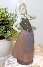 Retired Vintage NAO by Lladro Girl in Headscarf Porcelain Figurine Spain 1982 picture