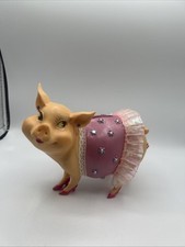 Sassy Fancy Pig Piggy Bank Figurine In Pink Dress & High Heels Lipstick Fun picture