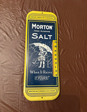 Vintage Morton Salt When It Rains It Pours Advertising Thermometer, Yellow/Blue picture