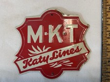 M-K-T Katy Lines Red Metal Railroad Sign Plaque Plate w/ Mounting Holes picture