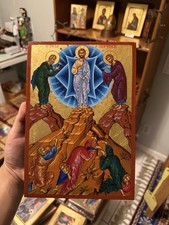 Transfiguration of Christ Orthodox Icon Gold Leaf Flat Wood (handmade) 18x25cm picture