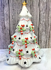 Apex Quality Taiwan Vtg White Ceramic Christmas Tree Candy Canes Light Up picture