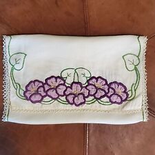 Vintage Table Runner Handmade Applique 32x14 Inch Purple Flowers picture