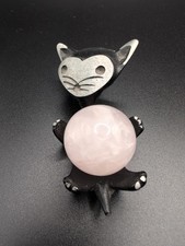 Vtg.Walter Bosse Germany Metal Black Cat Figure Holder K2With Glass Marble  picture
