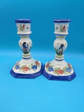 Pair Of Vintage Henriot Quimper Porcelain Candlestick Holders - France - 5.75” picture