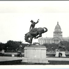 c1920s Denver CO State Capitol Building Snapshot Photo Bronco Buster Statue Park picture