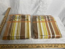 Vtg 1970s Queen Sheet Set Gold Brown White Stripes NOS Restful picture