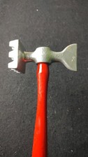 Vintage Primitive Farmhouse Red Wood Handle Meat Mallet Tenderizer Cleaver Axe picture