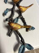 Vintage 1960s Cast Iron Tree Branch Birds Wall Sculpture MCM Verdigris 24