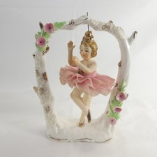 Vintage Ucago Ballerina Spinner Twirl Figure Pink Tutu Ceramic Flower Arch Japan picture