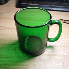 Vintage Emerald  Green Glass Coffee / Tea Mug Durand Cris D'Arque Arcoroc Cup   picture