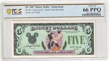 1987 R-003 $5 Disney Dollar Proud Goofy/Mark Twain Riverboat PCGS Graded 66 PPQ picture